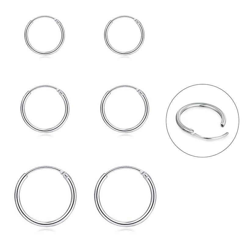 EPIRORA Silver Hoop Earrings- Cartilage Endless Small Hoop Earrings Set for Women Men, 3 Pairs of Hypoallergenic 925 Sterling Silver Tragus Earrings Nose Lip Rings (3 Pairs(8/10/12mm)) - Image 1